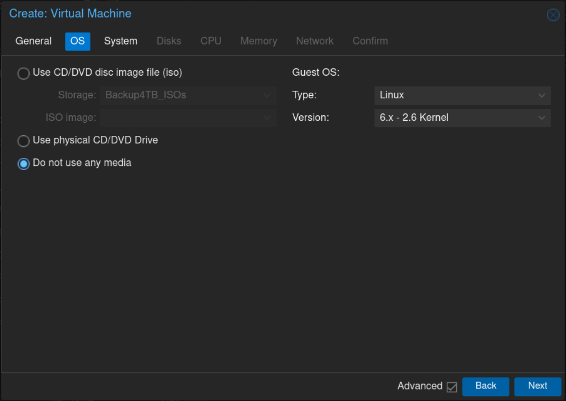 PVE Create VM: OS