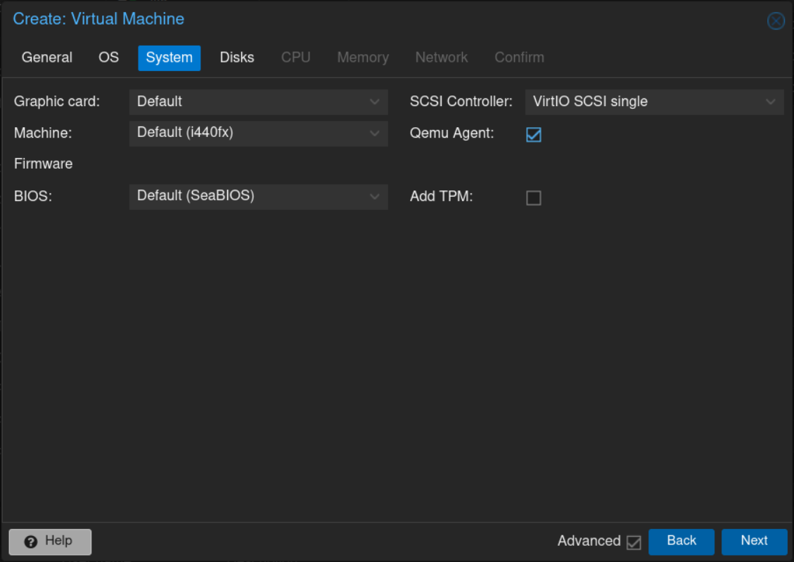 PVE Create VM: System