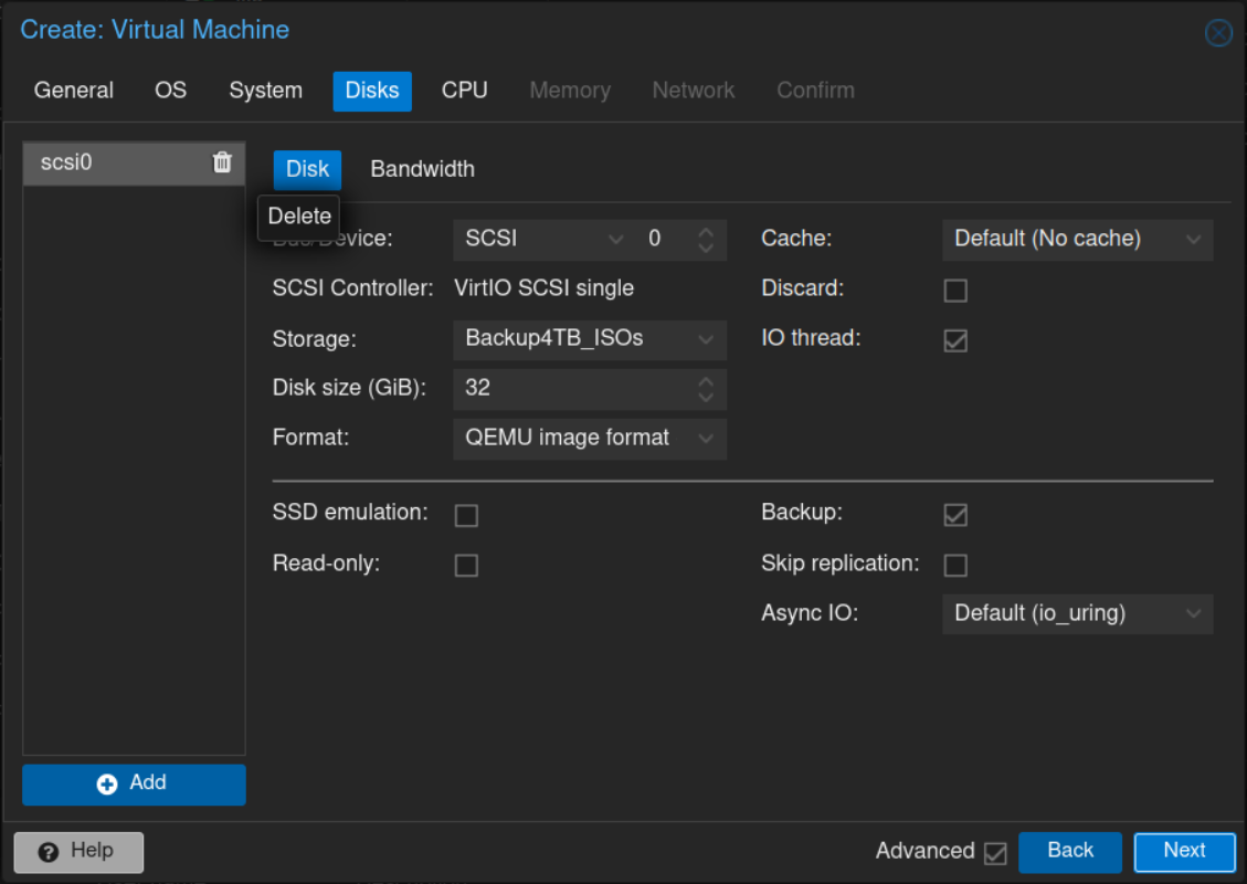 PVE Create VM: Disks