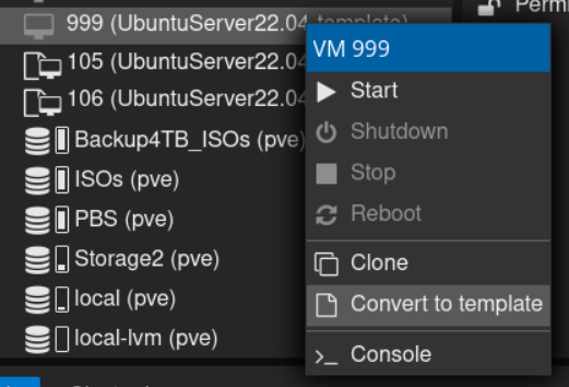 PVE VM 999: Convert to template